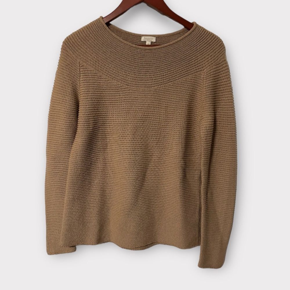 Talbots Sweater Womens Small Camel Tan 100% Cotton Knit Pullover